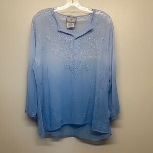 Yaya VINTAGE Blue Ombré Lightweight Beaded Women's Blouse Made in India SIZE XL